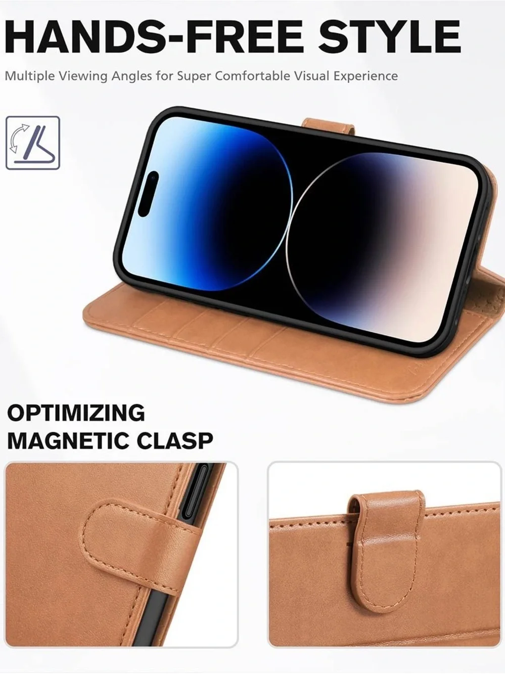 Tucch Light Brown Faux Leather Wallet iPhone 14 Case